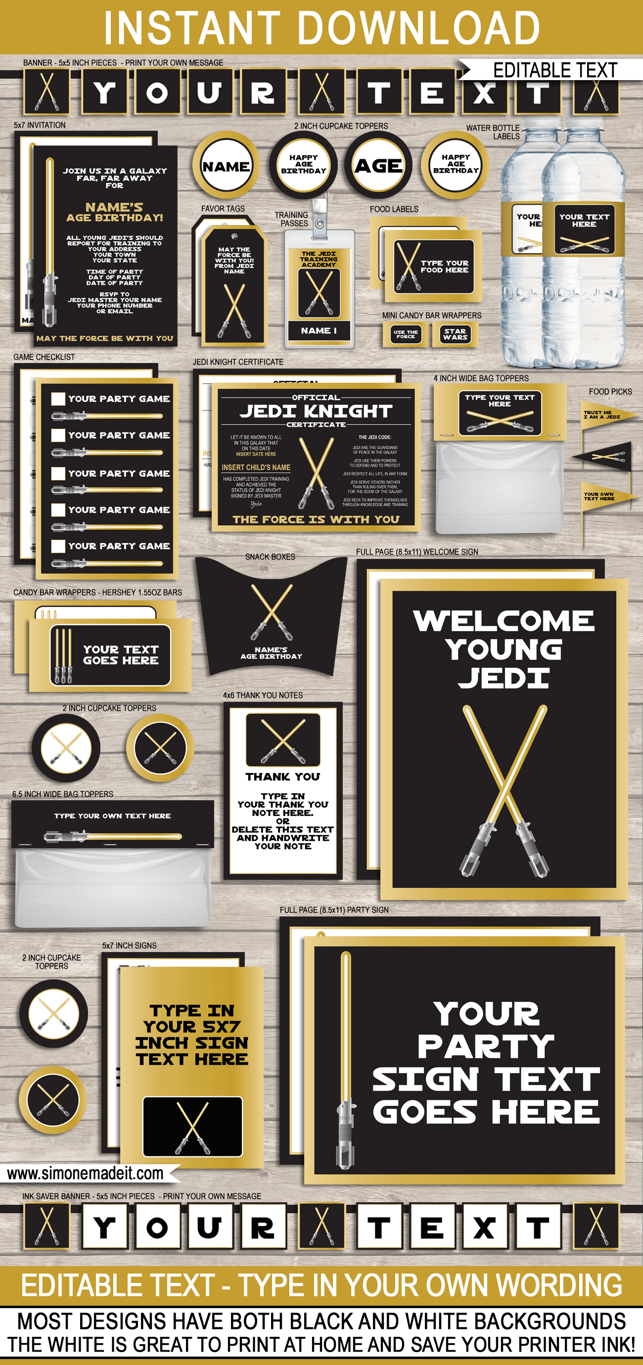 Gold Star Wars Printables, Invitations & Decorations | Editable Birthday Party Theme Templates | Full Package | INSTANT DOWNLOAD $12.50 via SIMONEmadeit.com