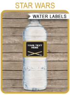 Printable Gold Star Wars Water Bottle Labels Template | Birthday Party Decorations | DIY Editable Text | $3.00 INSTANT DOWNLOAD via SIMONEmadeit.com