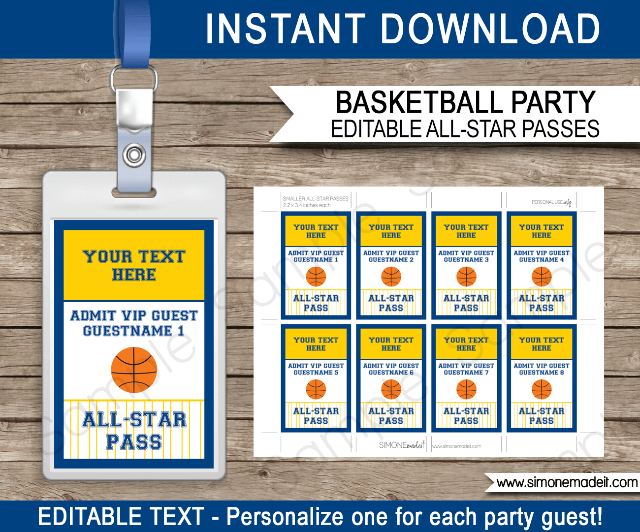 navy blue and yellow gold basketball vip pass template