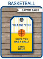 Navy Blue and Yellow Gold Basketball Thank You Tags | Favor Tags | DIY Editable Template | Instant Download via simonemadeit.com
