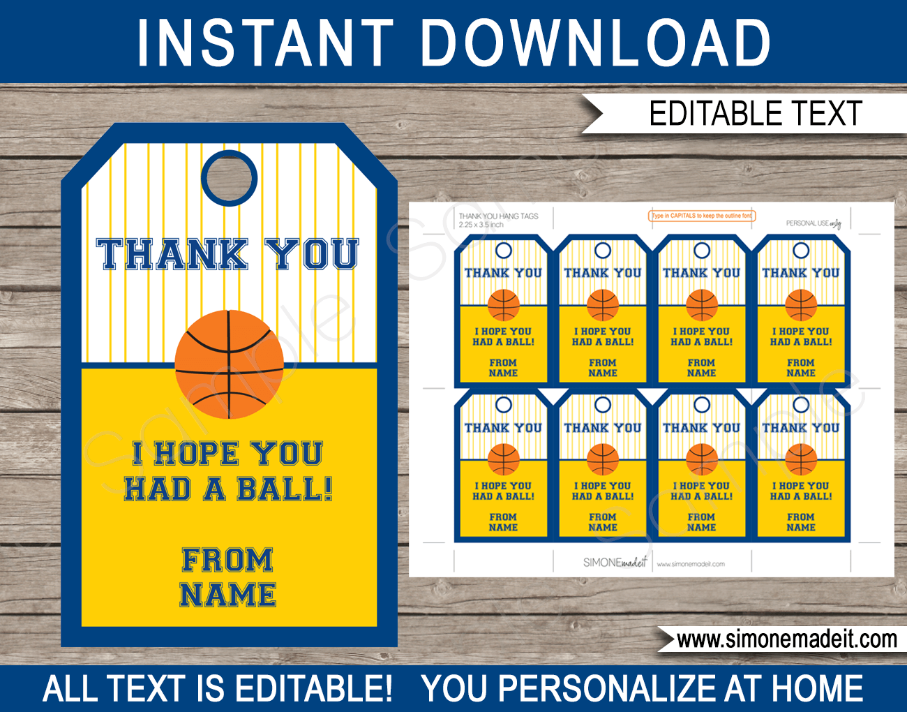 Editable Basketball Party Favor Tags Personalized Jersey 