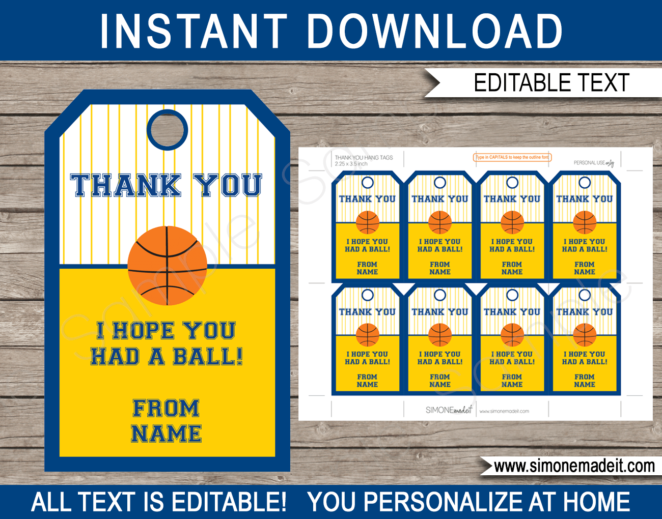 Printable Los Angeles Lakers Birthday Thank You Tags Instant Down