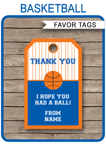 Navy Blue And Orange Basketball Thank You Tags Template