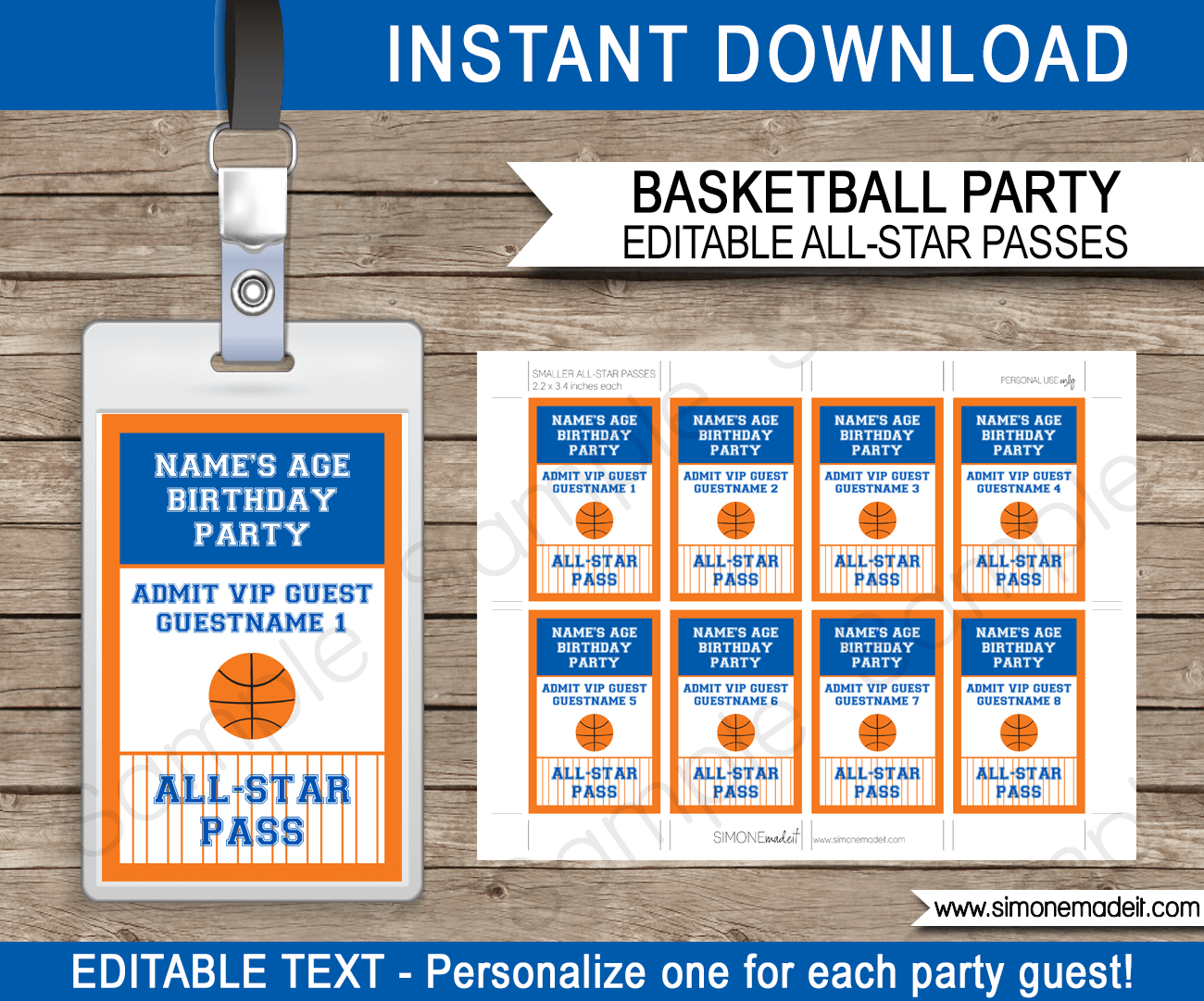 Navy Blue and Orange Basketball VIP Pass Template | All Star Passes | Birthday Party | Editable & Printable Template | $3.00 INSTANT DOWNLOAD via simonemadeit.com