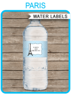 Paris Party Water Bottle Labels template – blue