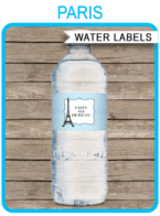 Blue Paris Water Bottle Labels | Birthday Party | Baby Shower | Editable DIY Template | $3.00 INSTANT DOWNLOAD via SIMONEmadeit.com