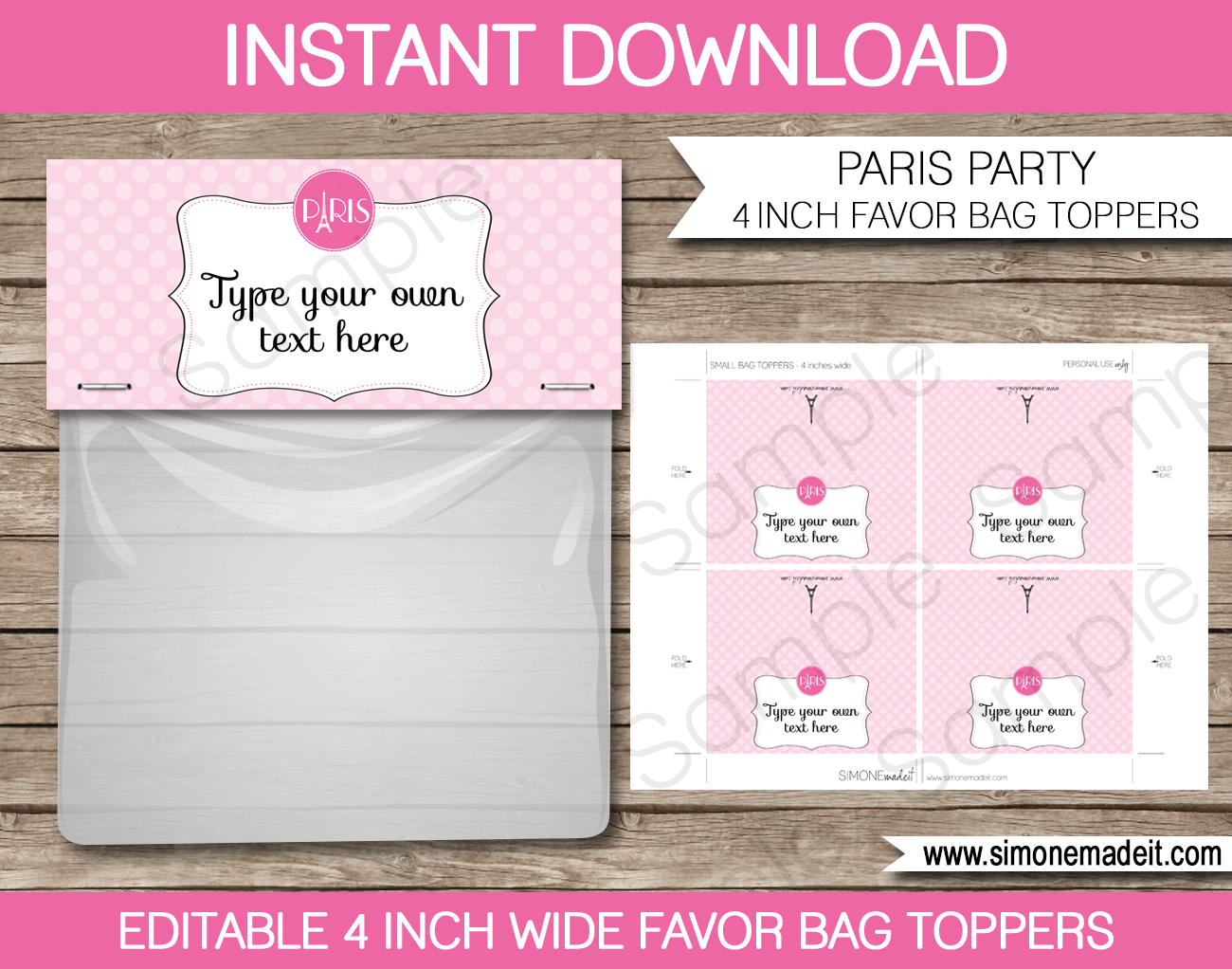 Paris Party Favor Bag Toppers | Birthday Party | Editable DIY Template | $3.00 INSTANT DOWNLOAD via SIMONEmadeit.com