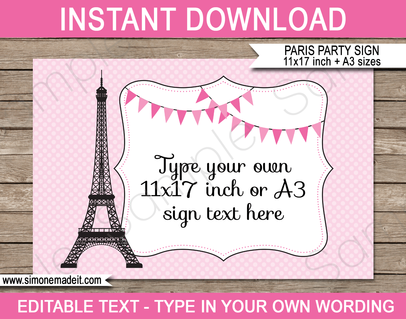 Paris Party Signs | Party Decorations | Editable & Printable DIY Template | Ledger 11x17 inches | A3 | $4.00 via SIMONEmadeit.com