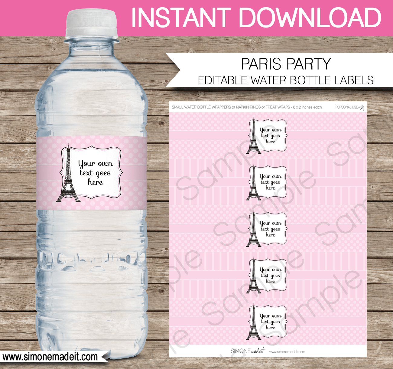 Paris Party Water Bottle Labels | Birthday Party | Editable DIY Template | $3.00 INSTANT DOWNLOAD via SIMONEmadeit.com