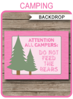 Camping Party Backdrop – “Do Not Feed the Bears” – 36×48 inches + A0 – pink