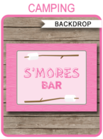 Camping Party Backdrop – “S’mores Bar” – 36×48 inches + A0 – pink