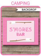 Pink Girl Camping Party S'mores Bar Backdrop | Printable DIY Template | Party Decorations | 36x48 inches | A0 | $4.50 Instant Download via SIMONEmadeit.com