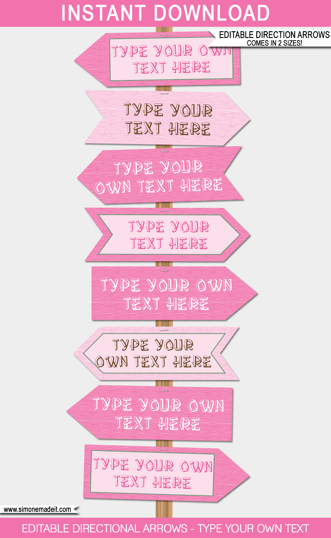 Pink Girl Camping Party Directional Signs | Direction Arrows | DIY Editable Template | Camping Birthday Party | $4.50 INSTANT DOWNLOAD via simonemadeit.com