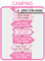 Camping Party Directional Signs – arrows – pink