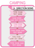 Camping Party Directional Signs – arrows – pink