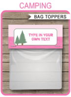 Pink Girl Camping Party Favor Bag Toppers | Birthday Party | Editable DIY Template | $3.00 INSTANT DOWNLOAD via SIMONEmadeit.com