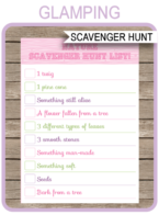 Glamping Scavenger Hunt List template