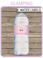 Glamping Party Water Bottle Labels template
