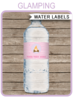 Glamping Party Water Bottle Labels | Birthday Party Printable Decorations | Editable DIY Template | $3.00 INSTANT DOWNLOAD via SIMONEmadeit.com