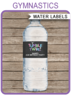 Gymnastics Party Water Bottle Labels template
