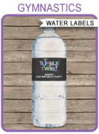 Gymnastics Party Water Bottle Labels | Birthday Party | Editable DIY Template | $3.00 INSTANT DOWNLOAD via SIMONEmadeit.com