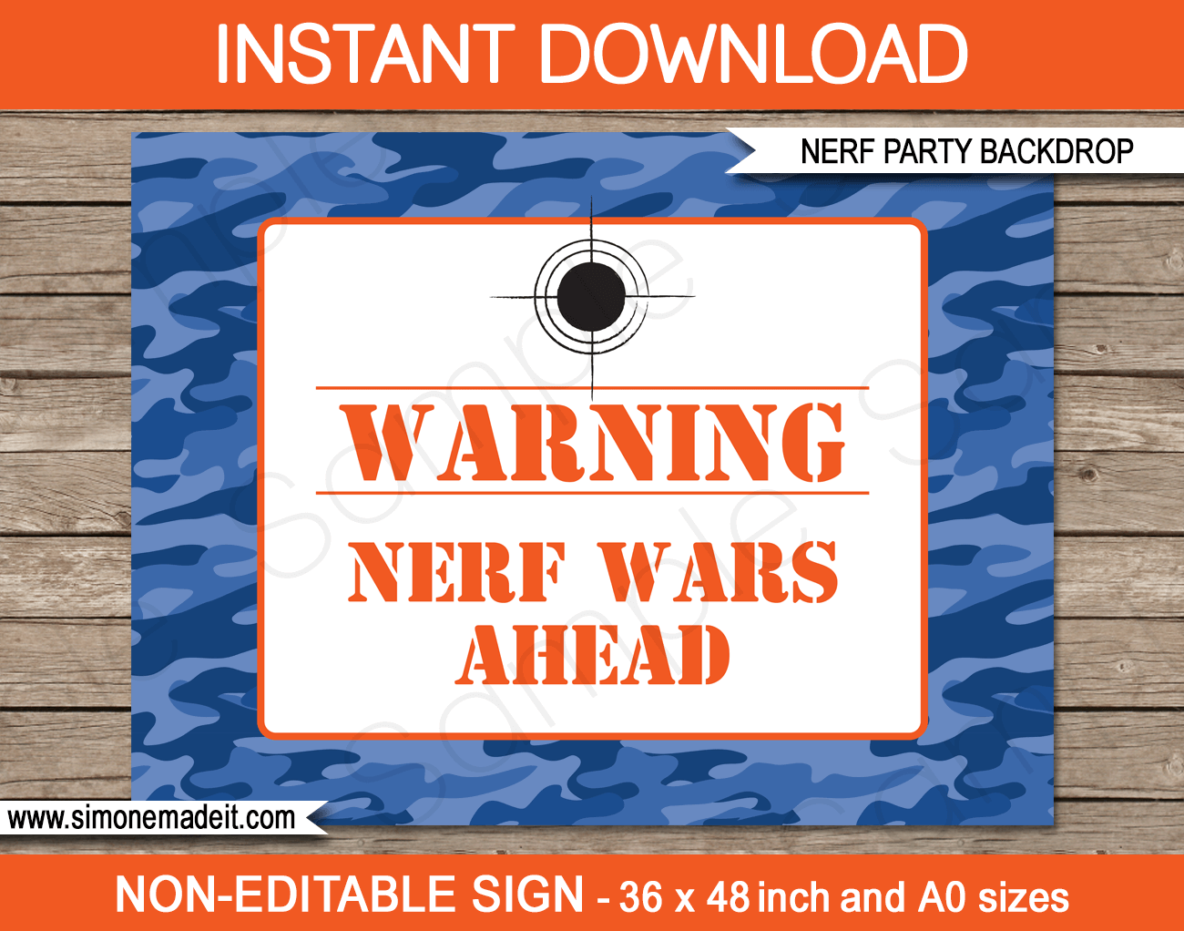 Nerf Birthday Party Backdrop or Sign | Printable DIY Template | Party Decorations | 36x48 inches | A0 | $4.50 Instant Download via SIMONEmadeit.com