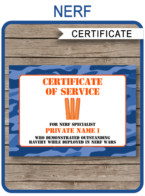 Nerf War Certificate template – blue camo