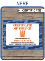 Nerf War Certificate template – blue camo