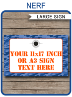 Nerf Party Signs – 11×17 inches + A3 – blue camo