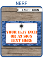 Nerf Party Signs – 11×17 inches + A3 – blue camo