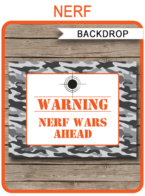 Nerf Party Backdrop – “Warning Nerf Wars Ahead” – 36×48 inches + A0 – gray camo