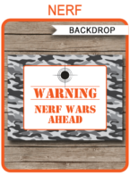 Nerf Party Backdrop – “Warning Nerf Wars Ahead” – 36×48 inches + A0 – gray camo