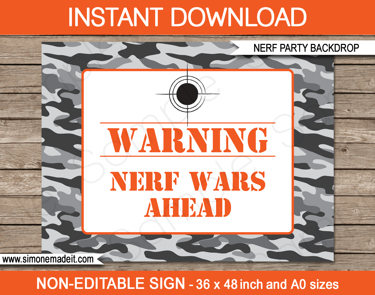 Nerf Party Backdrop or Sign | Printable DIY Template | Birthday Party Decorations | 36x48 inches | A0 | $4.50 Instant Download via SIMONEmadeit.com