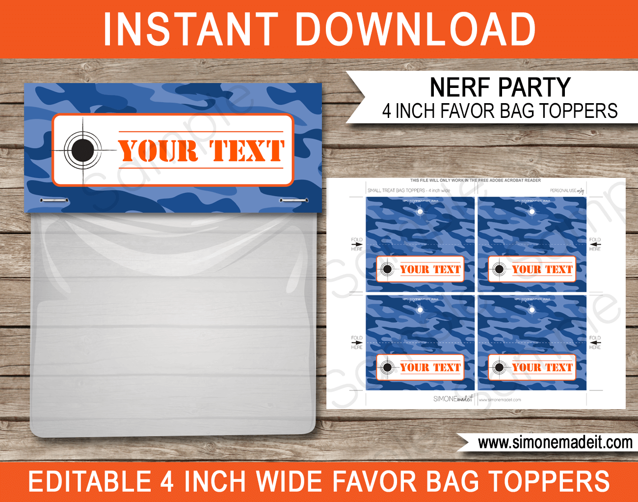 Nerf Favor Bag Toppers | Nerf Birthday Party Favors | Editable DIY Template | $3.00 INSTANT DOWNLOAD via SIMONEmadeit.com