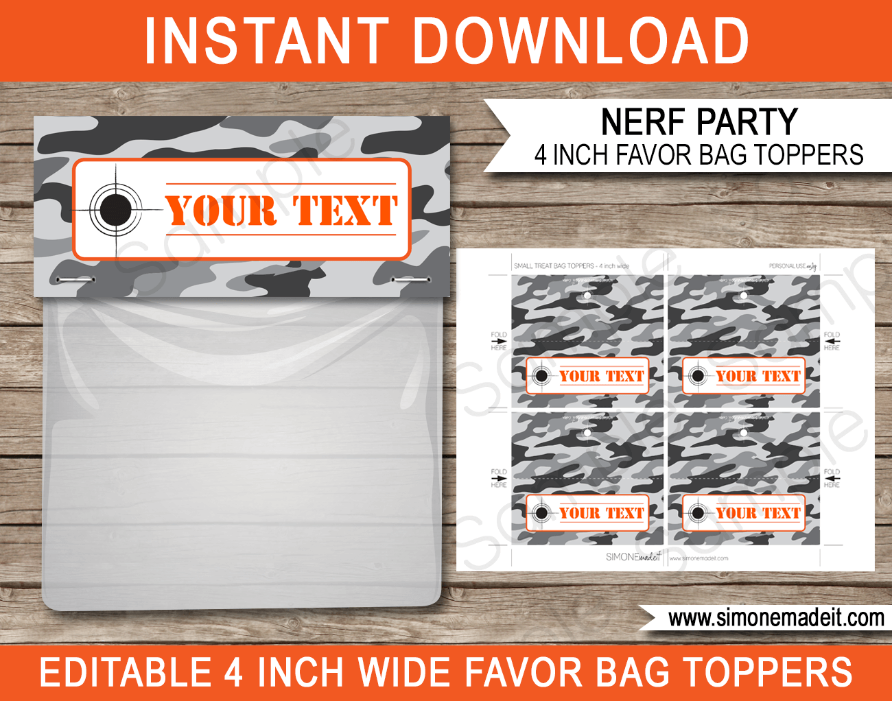 Nerf Party Favor Bag Toppers | Nerf Birthday Party Favors | Editable DIY Template | $3.00 INSTANT DOWNLOAD via SIMONEmadeit.com