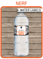 Nerf Party Water Bottle Labels template – gray camo