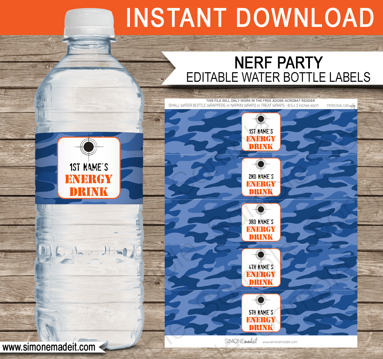 Nerf Printables | Blue Camo | Editable Birthday Party ... - 1300 x 1220 png 531kB