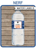 Nerf Party Water Bottle Labels template – blue camo