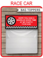 Race Car Party Favor Bag Toppers template – red