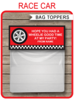 Race Car Party Favor Bag Toppers template – red