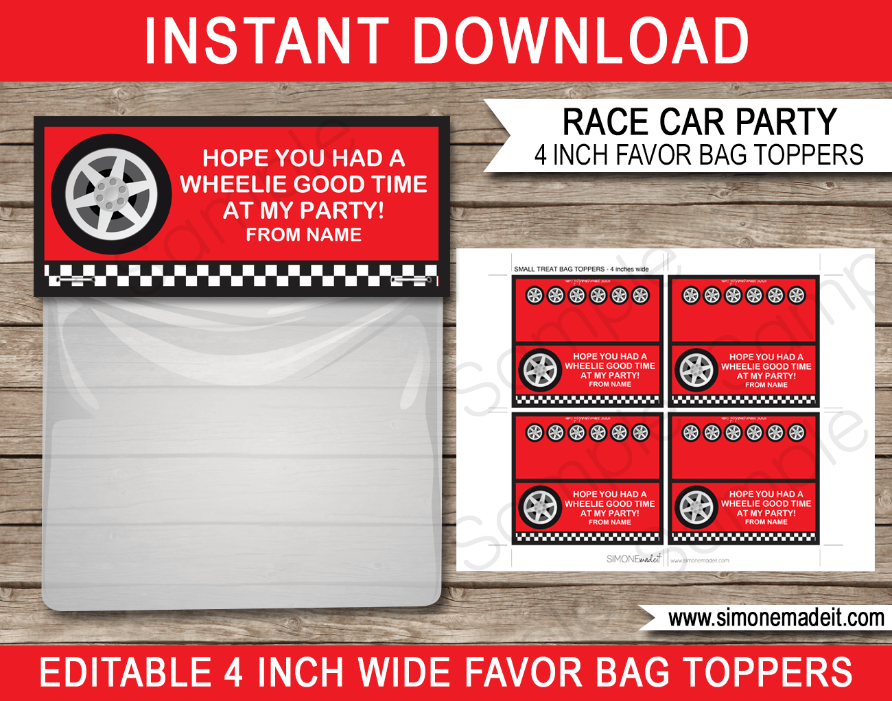 Race Car Party Favor Bag Toppers | Race Car Birthday Party Favors | Editable DIY Template | $3.00 INSTANT DOWNLOAD via SIMONEmadeit.com
