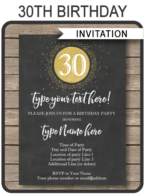 30th Birthday Invitations Template | Chalkboard and gold glitter | Editable & Printable DIY Template | INSTANT DOWNLOAD $7.50 via simonemadeit.com