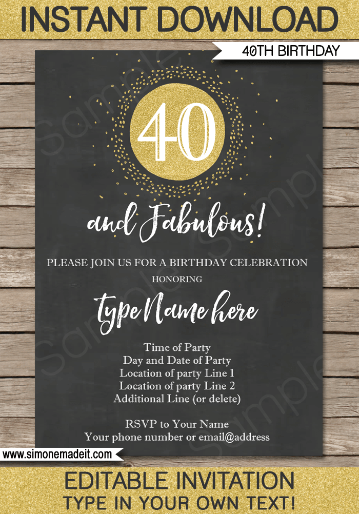 chalkboard-40th-birthday-invitations-template-printable-editable