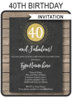 40th Birthday Invitations template