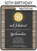 Chalkboard 50th Birthday Invitations Template | Fifty and Fabulous | Chalkboard and gold glitter | Editable & Printable DIY Template | INSTANT DOWNLOAD $7.50 via simonemadeit.com