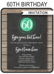 Chalkboard 60th Birthday Invitations Template | Chalkboard and green glitter | Editable & Printable DIY Template | INSTANT DOWNLOAD $7.50 via simonemadeit.com