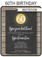 Chalkboard 60th Birthday Invitations Template | Chalkboard and gold glitter | Editable & Printable DIY Template | INSTANT DOWNLOAD $7.50 via simonemadeit.com