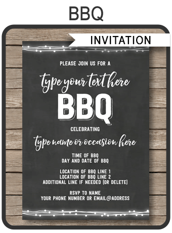 BBQ Invitation editable and printable chalkboard 1