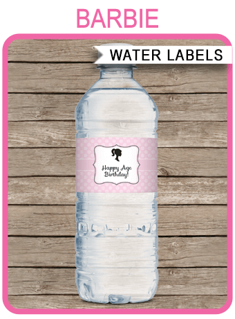 barbie party water bottle labels editable template