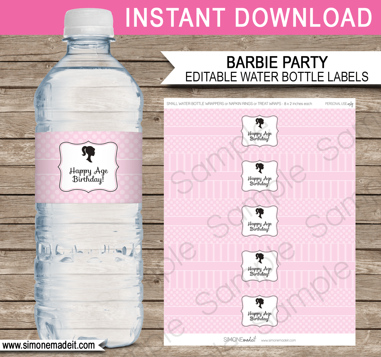 Barbie Party Water Bottle Labels template With Regard To Template For Bottle Labels